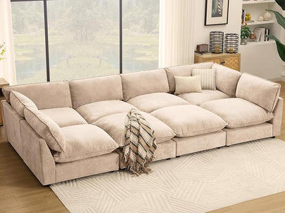 Iroomy Cloud Couch Sectional, Oversized Chenille Modular Sofa, Deep Comfy Seat, 8-Seater Sofas Couches, Living Room, Beige