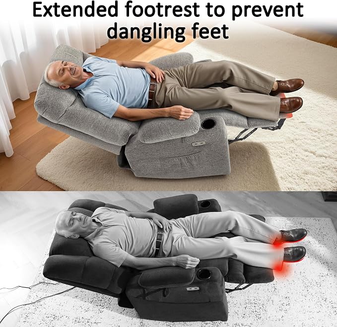 MCombo Oversized Power Lift Recliner Chair with Extended Footrest, Extra Wide for Big and Tall Elderly People, Fabric R7289 (Light Grey, Medium-Wide)