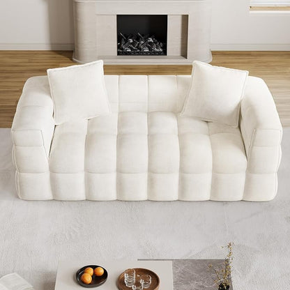 66.5" Loveseat Boneless Couch,Comfy Cloud Sectional Sofa with Deep Seat,Modern Upholstered Chenille Love Seat Sofa, Small Couches for Living Room, No Assembly Required Tufted Sofas, Beige White