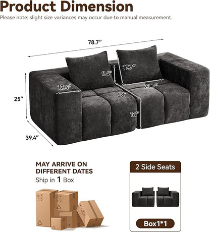 78.7" Loveseat Boneless Couch, Upholstered Cloud Love Seat with Deep Seat, Modular Sectional 2 Seater Memory Foam Sofas for Living Room Apartment Small Spaces, Oversized Tufted Sofa, Dark Grey