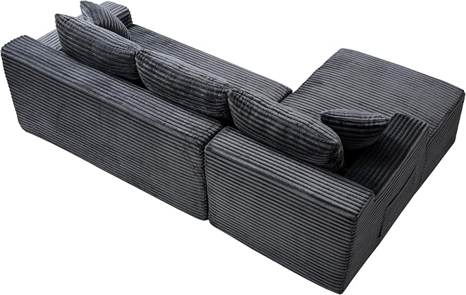 95" L-Shaped Cloud Sectional Couch, Left Facing Modular Compressed Boneless Sectional Sofa with Chaise Lounge, Plush Corduroy Boneless Corner Sofa for Living Room