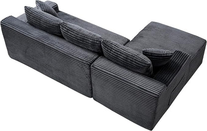 95" L-Shaped Cloud Sectional Couch, Left Facing Modular Compressed Boneless Sectional Sofa with Chaise Lounge, Plush Corduroy Boneless Corner Sofa for Living Room