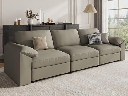 EASE MOOSE 3 Seater Deep Seat Sectional Sofa,Scratch Resistant Faux Leather Material, Oversized Modular Couch for Living Room,Modern Comfy Sofas for Small Spaces, Light Grey