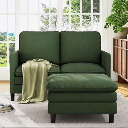 Welzona 3-Layers Cloud L Shaped Couch, 51" Loveseat Sofa Living Room, Bedroom - Tool-Free Assembly with Teddy Fabric Small L Shape Sofa - Green - Removable Washable Covers - 650lbs Capacity
