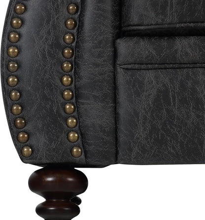 Couchus Living Room Furniture Sets,Mid-Century Vintage Sofa Couches with Rivet Design (Grey, Single+Loveseat)