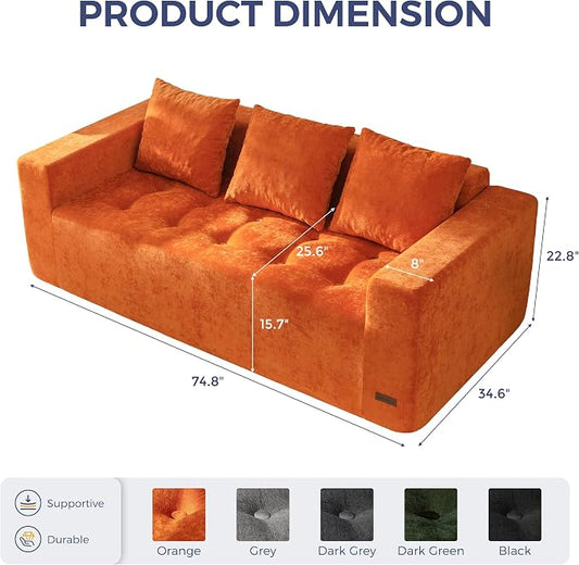 MAXYOYO Modular Sofa Couch, 75" Oversized Loveseat Boneless Cloud Couch with Deep Seat, Chenille Upholstered Living Room Comfy Sofa Chair for Living Room, No Assembly Required, Orange
