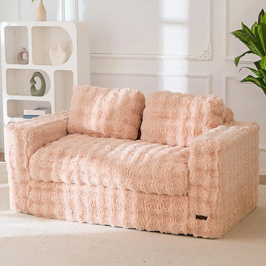 MAXYOYO Loveseat Sofa for Living Room, Small Sofa Couch Tufted Boneless Couch, Comfy Bean Bag Chair for Small Space Bedroom Apartment, No Assembly Needed, Pink
