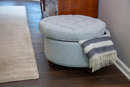 HomePop 25" Button Tufted Round Storage Ottoman - Light Blue