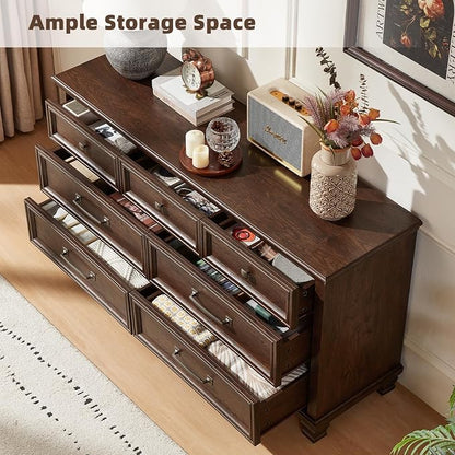 SAVOR LIFE Farmhouse Dresser and Nightstand Sets 3 Piece, 5/7 Drawer Dresser & 2 Drawer Nightstand Set, Rustic Wood Bedroom Furniture Set for Home, Bedroom, Hallway, Walnut