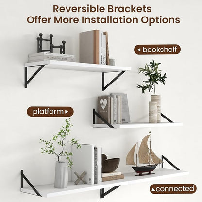 Axeman 12 Inch Deep Floating Shelves 30 Inches Long Set of 2 | 30'' x 12'' Rustic White Wood Shelves for Wall, Extra Deep Wall Shelves for Living Room Bathroom Kitchen