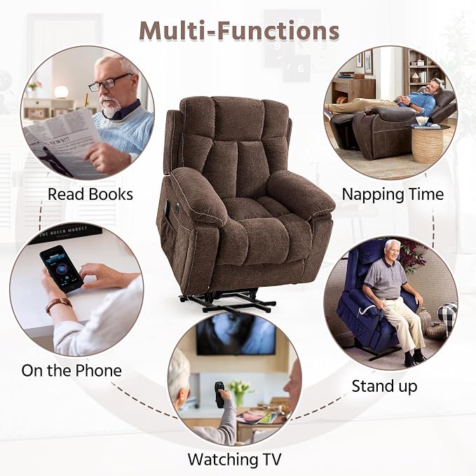 CANMOV Power Lift Recliner Massage Heat Heavy Duty Reclining 2 Cup Holders