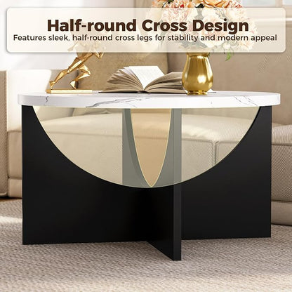LIKIMIO Nesting Coffee Tables Set of 2, 31.5" Round Side Tables for Living Room, Wooden End Table, Marble