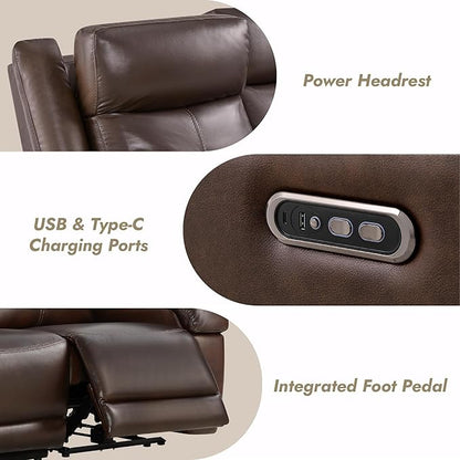 Watson & Whitely Genuine Leather Power Loveseat Recliner Sofa, Wall Hugger Loveseat Reclining Sofa with Storage Console, Power Headrest, Cup Holders, Dual Recliners for Living Room, RV, Dark Brown