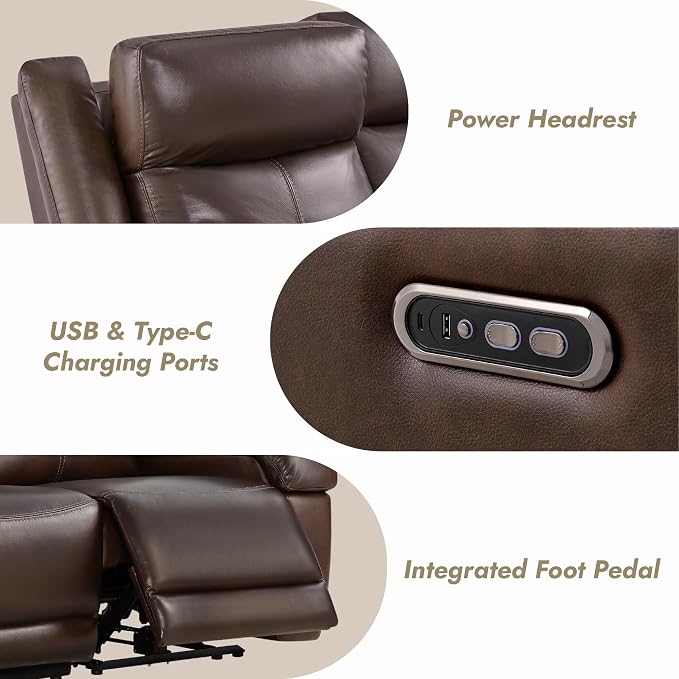 Watson & Whitely Power Reclining Sofa and Loveseat Sets, Genuine Leather Sofa Recliner Couch Set with Power Headrest, Storage Console, USB Ports, Cup Holders, Living Room Furniture Set, Dark Brown
