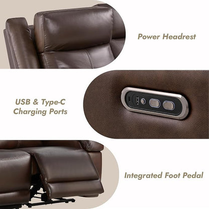 Watson & Whitely Power Reclining Sofa and Loveseat Sets, Genuine Leather Sofa Recliner Couch Set with Power Headrest, Storage Console, USB Ports, Cup Holders, Living Room Furniture Set, Dark Brown