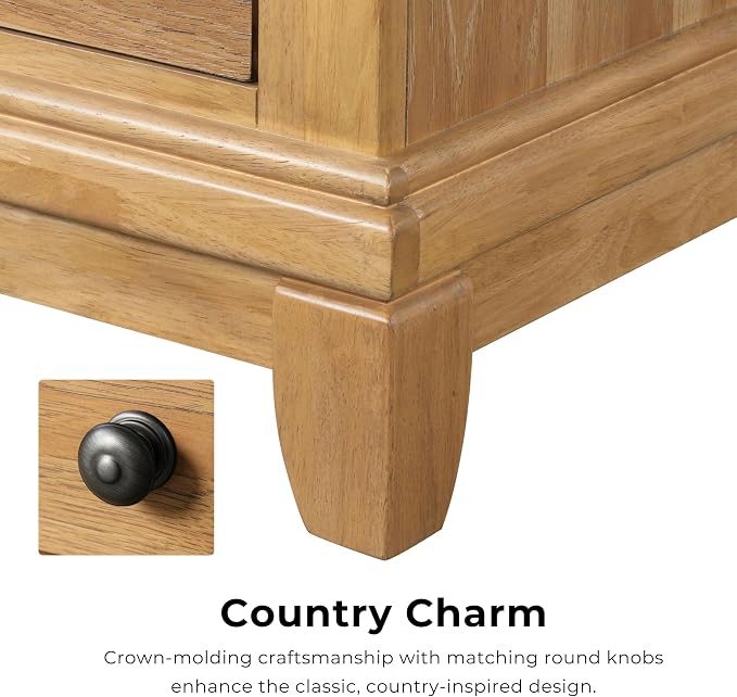 Furniture of America Yardley Farmhouse Solid Wood 3-Piece Bedroom Collection with Panel Bed and Nightstands Set of 2, Box Spring Required for Bedroom, Guess Room, Queen, Natural Oak