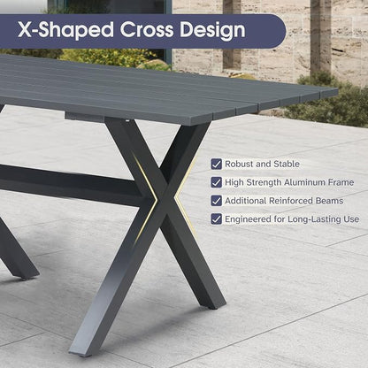 PURPLE LEAF 9 Pieces Outdoor Metal Furniture Set Patio Conversation Sets Dining Set, 1 Square Dining Table and 8 Modern Chairs with Cushions Seat Grey