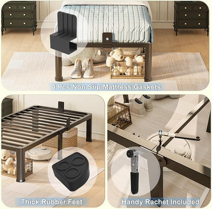 Yitong Angel 14 inch Twin Bed Frame with Round Corner Legs Mattress Slide Stopper,3500 lbs Heavy Duty Metal Platform,No Box Spring Needed,Steel Slat Support,Easy Assembly,Noise Free