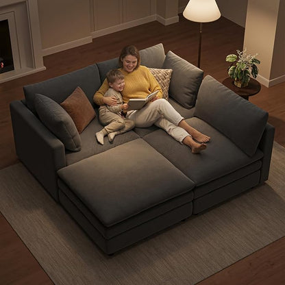 97" Cloud Couches for Living Room, 29.1" Deep Seat Modular Sectional Sofa, L Shaped Cloud Sofa with One Movable Ottoman