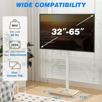 Rfiver Swivel Floor TV Stand with Mount for 32-65 inch TVs up to 88 lbs, Height Adjustable Tall TV Stand with Wood Base, Saving Space Design for Bedroom, Living Room and Corner, Oak