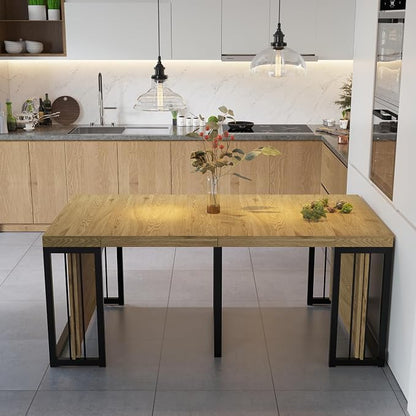 Lasageldar 118" Extendable Dining Table for 2-10 People, Modern Space-Saving Wood Dinner Table for Kitchen Dining Living Room Outdoor Patio (Wild Oak)