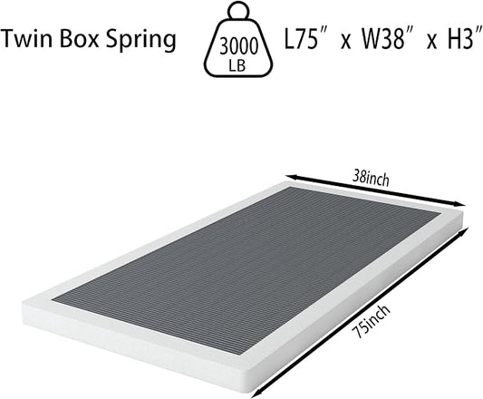 OSASET Low Profile Box Spring Twin - 3 Inch Box Spring for Twin Heavy Duty Bed Foundation Metal Bed Base Easy Assembly
