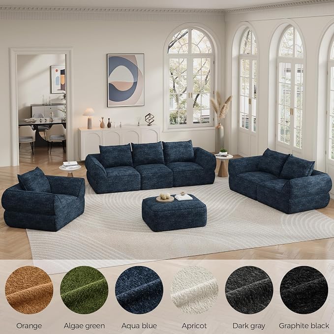 76.4" Cloud Loveseat Sofa, Deep Seat Couch with Pillows, Modern Comfortable Upholstery Boneless Sofa, 1 piece for Living Room, Bedroom, Apartment, Removable Cover，No Assembly Required, Aqua Blue