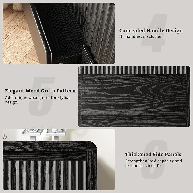 LYNSOM 6 Drawer Dresser for Bedroom, 50" Wide Fluted Dresser with Curved Corners, Wood Dressers & Chests of Drawers with Dual-Panel Design for Bedroom, Entryway, Black
