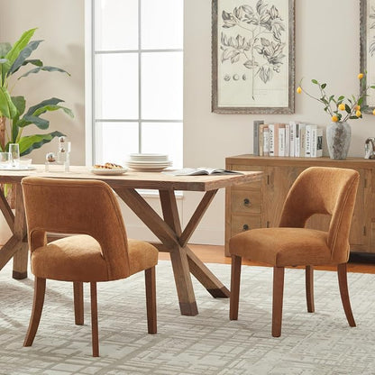 VKNOW Wooden Dining Chairs Set of 2, Modern Fabric Upholstered Dining Room Chair Kitchen Chairs, Farmhouse Dinner Chair for Kitchen Dining Room, Orange