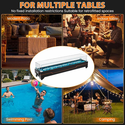 GRISUN Tabletop Fire Pit,28 Inch Propane Fire Pit Table,45000 BTU Table Top Firepit with Glass Wind Guard,Stainless Steel Burner,Fire Glass,Portable Propane fire Pit for Patio, Camping, Backyard & RV