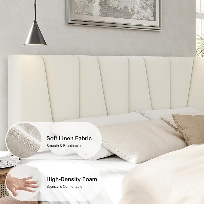 HAOARA Queen Size Bed Frame with Fabric Upholstered Headboard, Platform Bed with Wooden Slats Support, Fully Mattress Foundation, Box Spring Optional, Easy Assembly