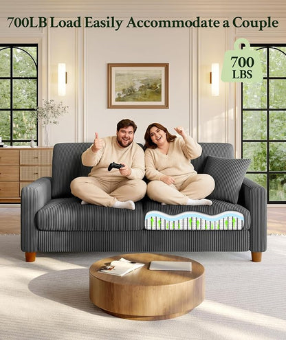 Welzona 70.2" Couches for Living Room, Comfy U Shaped Couch Grey 7.1" Thicker Cushion, Sofas for Living Room Tool-Free Setup, Loveseat with Ottoman 7058lbs Support, Corduroy Couch for Bedroom, Office