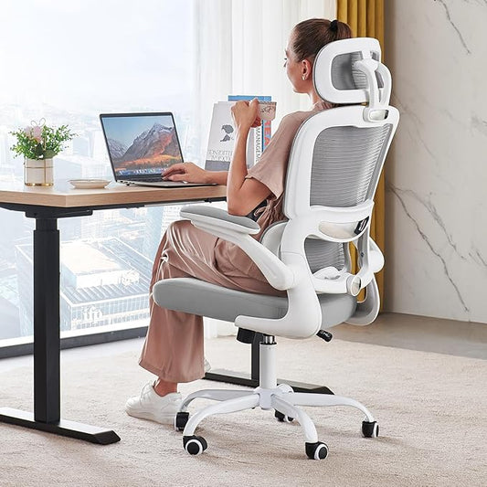 TRALT Office Chair Ergonomic Desk Chair, 330 LBS Home Mesh Office Desk Chairs with Wheels, Comfortable Gaming Chairs (1, Light Grey)