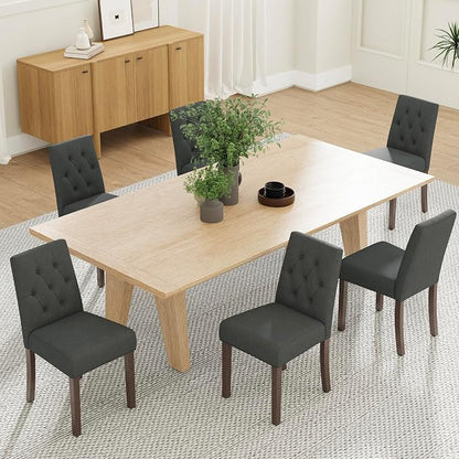 Upholstered Dining Chairs Set of 6, Modern Fabric Dining Chairs with Tufted Design, Kitchen Side Chairs, Farmhouse Dinner Chair with Wood Legs for Kitchen Restaurant Living Room, Gray