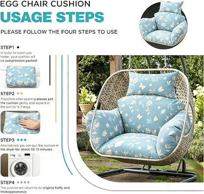 Egg Chair Cushion Replacement, Waterproof Thicken Hanging Egg Swing Chair Cushion for Outdoor Furniture, Wicker Rattan Hammock Basket Cushion with Headrest Pillow 47x31.5x4.7 inch(Blue Butterfly)