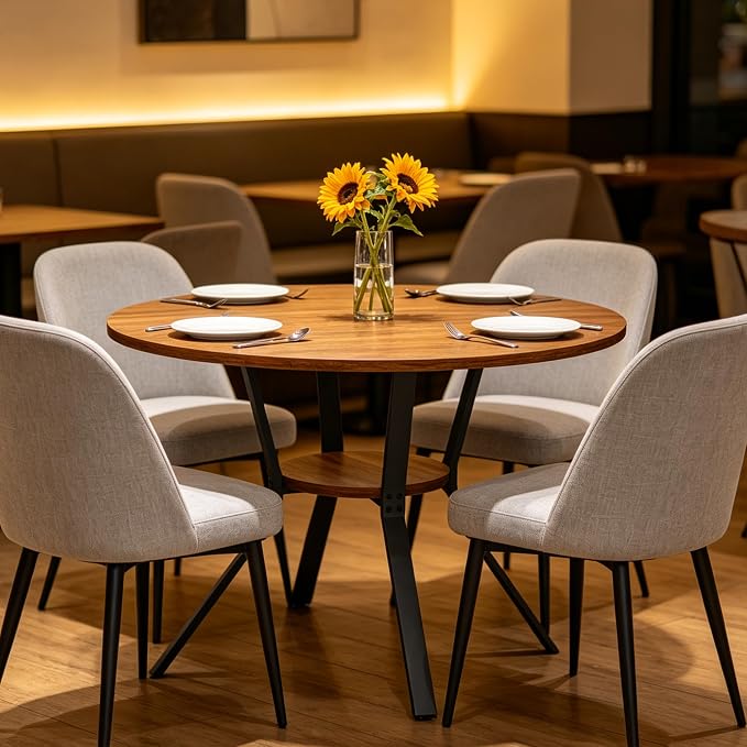 Wildhome Round Dining Table for 2-4, 43 Inch Dining Room Kitchen Table with 1-Tier Storage Shelf, Modern Farmhouse Dinner Furniture with Adjustable feet,Oval Circle (43in-Walnut)
