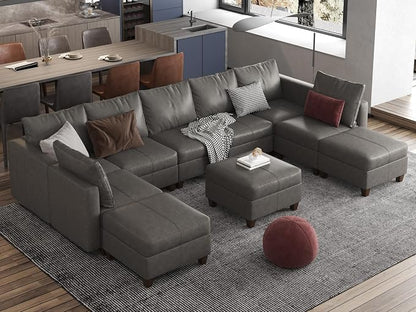 EASE MOOSE Faux Leather Modular Sectional Sleeper Sofa with Storage, Large Faux Leather sectional Modular Sofa Couch Sectional Sleeper Couch