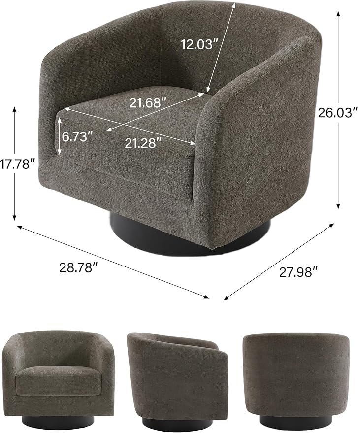 Swivel Barrel Accent Chair, Modern Round Chenille Fabric Arm Chair for Living Room, Bedroom, Comfy Club Reading Chairs for Adults（Chenille Fabric, Tan, Set of 1