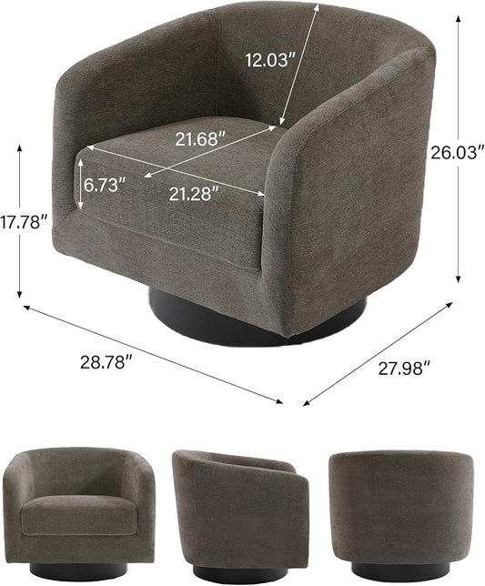 Swivel Barrel Accent Chair, Modern Round Chenille Fabric Arm Chair for Living Room, Bedroom, Comfy Club Reading Chairs for Adults（Chenille Fabric, Tan, Set of 1