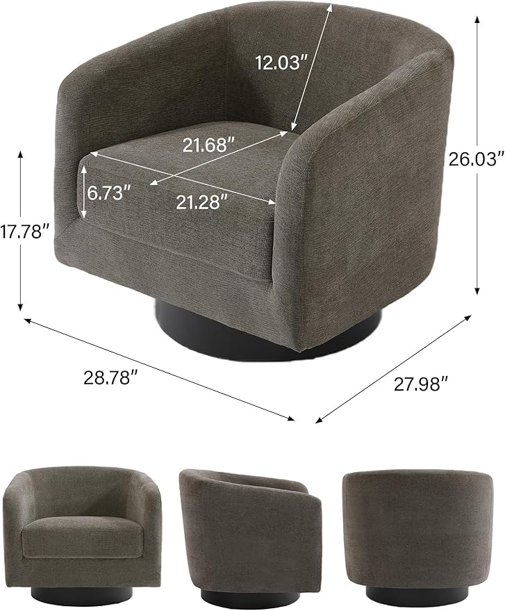 Swivel Barrel Accent Chair, Modern Round Chenille Fabric Arm Chair for Living Room, Bedroom, Comfy Club Reading Chairs for Adults（Chenille Fabric, Tan, Set of 4