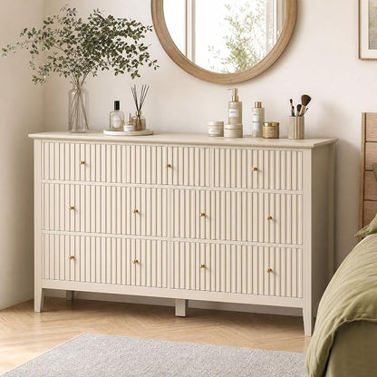 RoyalCraft 7 Drawer Dresser for Bedroom, 53" Wide Modern Wooden Chest of Drawers with Metal Handles, Painted Surface, Sturdy and Stable Storage Cabinet for Living Room, Beige