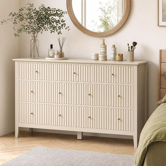 RoyalCraft 7 Drawer Dresser for Bedroom, 53" Wide Modern Wooden Chest of Drawers with Metal Handles, Painted Surface, Sturdy and Stable Storage Cabinet for Living Room, Beige