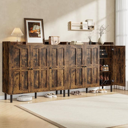 ONBRILL Shoe Cabinet with 3 Doors and Adjustable Shelves, 30 Pairs Shoe Storage Cabinet, 40 Inch Tall Farmhouse Shoe Rack Shoe Organizer Cabinet for Entryway Living Room Closet, Rustic Brown