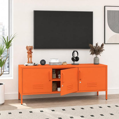 Metal Storage Cabinet-22 Tall Steel TV Stand Cabinets with Lockable Doors and Adjustable Shelves Orange Living Room Locker Organizer for Home Office Bedroom Size：22" H X 47.3" W X 13.8" D