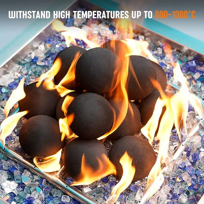 Stanbroil Ceramic Balls - 3” Round Fire Stones for Fire Pit Fire Bowl and Fireplace - Set of 15, Black