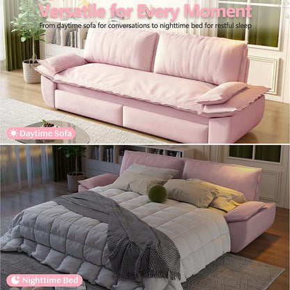 70.1" Sofa Bed Queen Size, Pull Out Couch Bed, 3-in-1 Convertible Sleeper Sofa with Cushion Armrest, Modern Velvet Futon Couch for Living Room, Small Space, Apartment, Bedroom, Pink