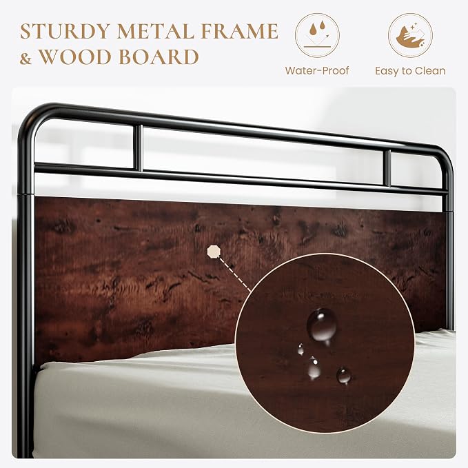 SHA CERLIN Full Size Bed Frame with Wooden Headboard and Footboard, Rounded Corner Metal Structure, Heavy Duty Slats with Under-Bed Storage, No Box Spring Needed, Mahogany