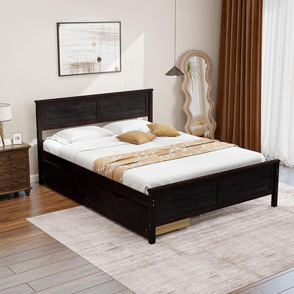 Giantex Wood Full Size Bed Frame with 2 Storage Drawers, Solid Wood Platform Bed with Headboard, Wooden Slats Mattress Foundation, No Spring Needed, Full Bed Frame for Kids, Teens, Adults, Espresso