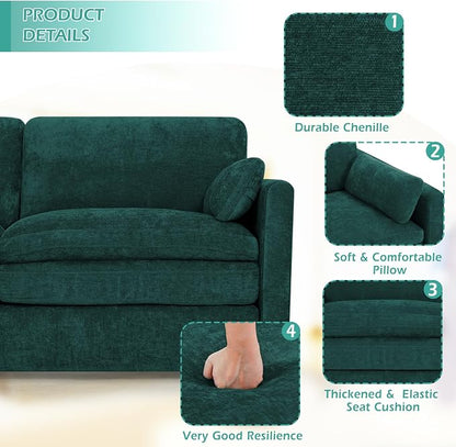 3 Pieces Chenille Sofa Set w/Arm Pillows, Upholstered Loveseat & 2 Pieces 3 Seater Sofa w/Comfortable Back Cushions, Modern 2-Seat & 3-Seat w/High-Density Foam for Living Room, Teal