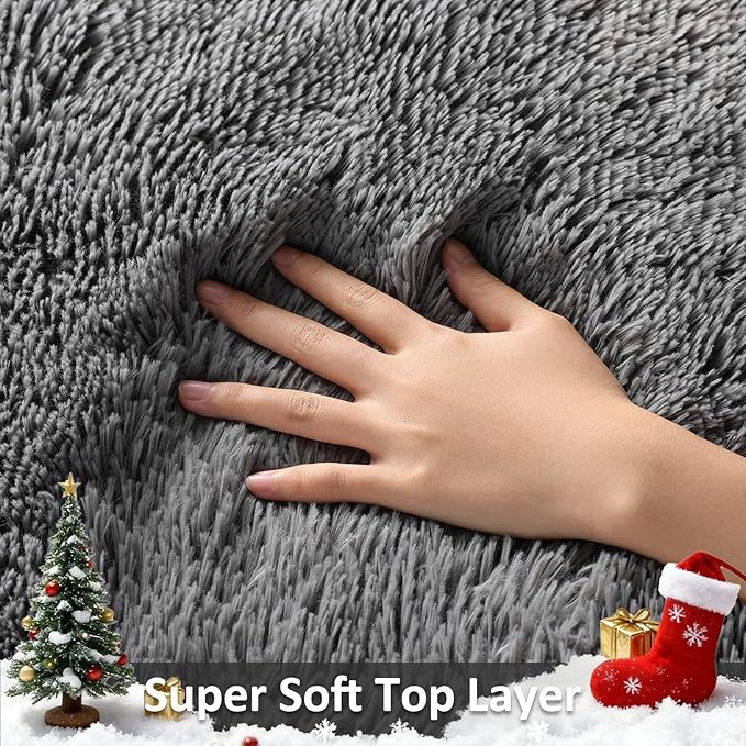 Ophanie 2x6 Washable Runner Rug for Hallway,Non-Slip Fluffy Soft Bedside Rugs, Bedroom Living Room Grey Shaggy Gray Carpet for Kids Girls Boys Dorm Nursery Home Decor Aesthetic